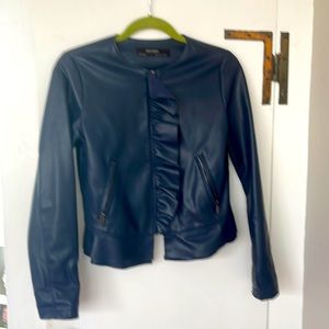 Zara Vegan leather navy blue jacket